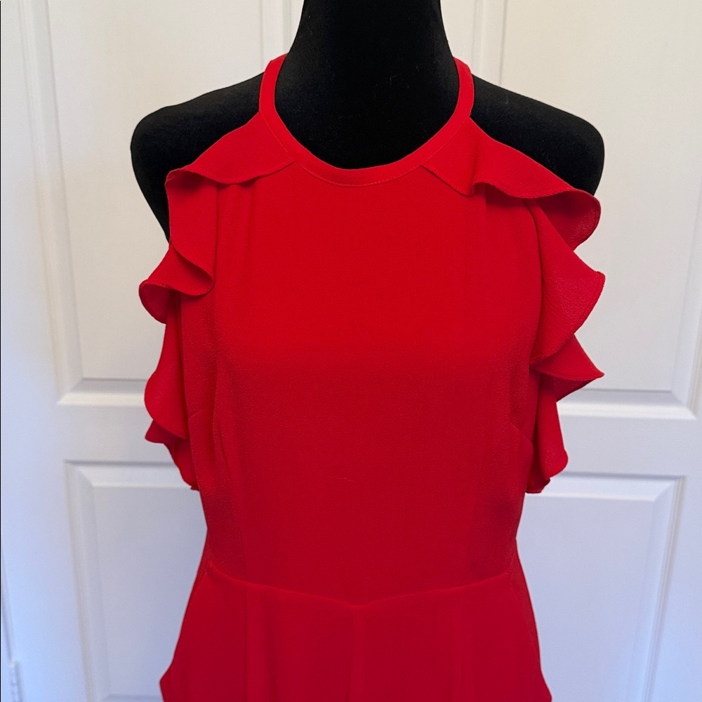 Whistles Red Ruffle-Shoulder Jumpsuit - Picture 2 of 14